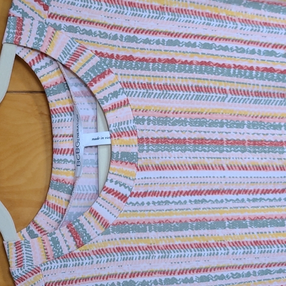 BCBG summer comfort dress, short sleeve, green, orange, yellow stripe M - Picture 4 of 6